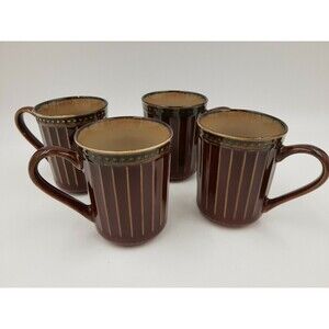 Gibson Elite Coffee Mugs Lot of 4 Rust Brown Reddish Green Trim